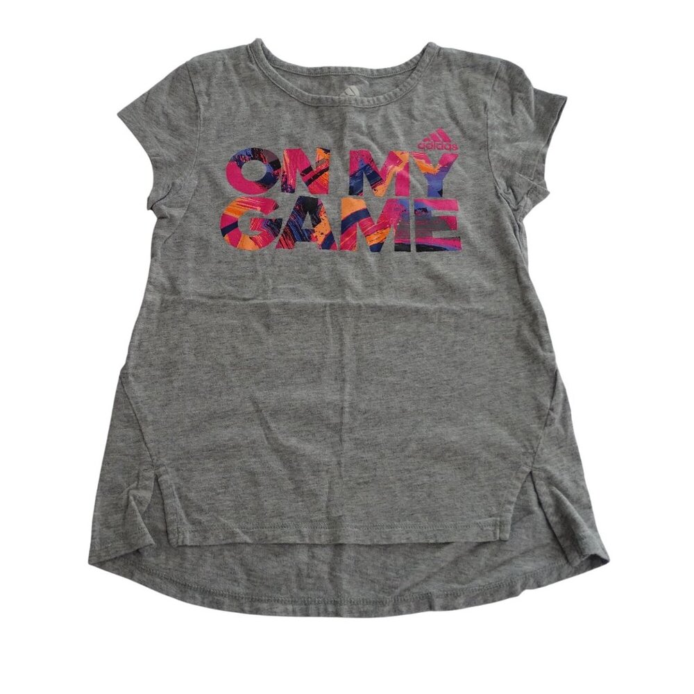 Adidas ON MY GAME Gray Graphic T-Shirt Athletic Casual Top Girls Size 6